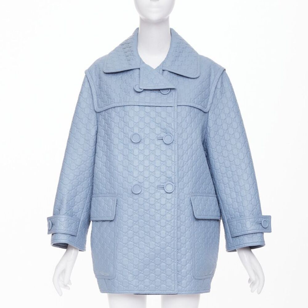 Gucci All Over Embossed GG Button Split Back leather coat